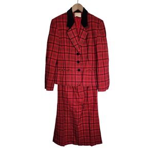 Pendleton Jacket Skirt Set Women 6/8 Plaid Wool Outfit Red Black - 2 Piece